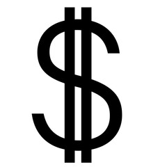 Dollar USD currency sign silhouette in front view isolated on white. Currency by the Central Bank of America. Design element.