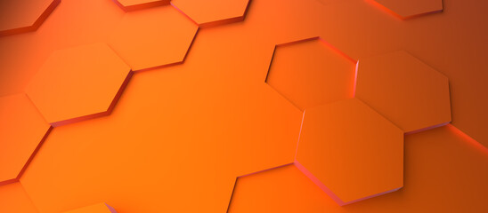 Abstract modern orange hexagon background using as header, 3d rendering