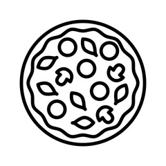 Pizza icon. Pizzeria. Fast food symbol. Pictogram isolated on a white background.