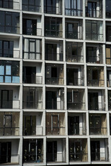 Fototapeta na wymiar Balconies with panoramic windows of an apartment building close up. High quality photo