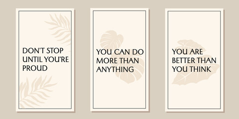self motivational quote design set. templates for social media stories.