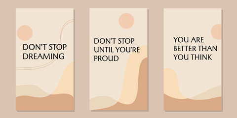 set of motivational quote templates for social media stories. elegant and beautiful earth tone color background