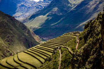 Agricultural terraces in Sacred Valley Moray in Peru. Soth America nature