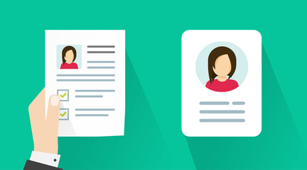 Personal profile data info file vector icon or employee credential account information document flat cartoon illustration, student or customer user id contact details modern cv image