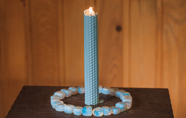 Healing energy with a crystal`s and candles, reiki session, bioenergy for mental health