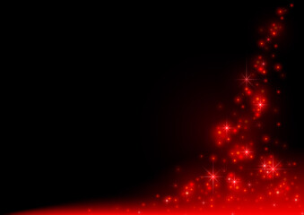 Black Background with Falling Red Glowing Stars - Abstract Illustration with Light Effects, Vector