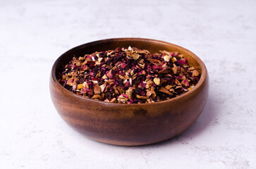 Dried tea leaves with fruits, berries and flowers