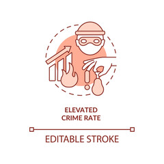 Elevated crime rate terracotta concept icon. Danger. Consequences of overcrowding abstract idea thin line illustration. Isolated outline drawing. Editable stroke. Arial, Myriad Pro-Bold fonts used