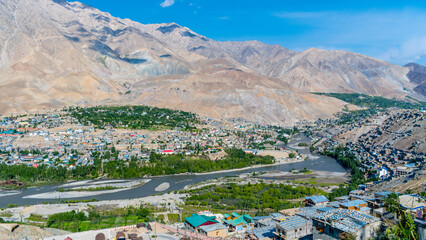 Naklejka premium Aerial view of Kargil city and is the second largest town of Ladakh