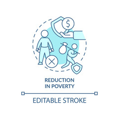 Reduction in poverty turquoise concept icon. Solution to overpopulation abstract idea thin line illustration. Isolated outline drawing. Editable stroke. Arial, Myriad Pro-Bold fonts used