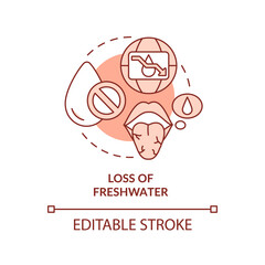 Loss of freshwater terracotta concept icon. Negative effect of overpopulation abstract idea thin line illustration. Isolated outline drawing. Editable stroke. Arial, Myriad Pro-Bold fonts used