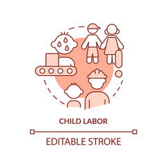 Child labour terracotta concept icon. Lack of education. Cause of overpopulation abstract idea thin line illustration. Isolated outline drawing. Editable stroke. Arial, Myriad Pro-Bold fonts used