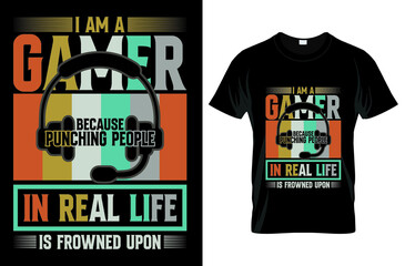 Gaming t-shirt design and vector graphic template 