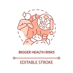 Bigger health risks terracotta concept icon. Sanitary. Overcrowding and health abstract idea thin line illustration. Isolated outline drawing. Editable stroke. Arial, Myriad Pro-Bold fonts used