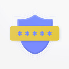 Passkeys, Single sign-on concept with shield and password field. Cyber security, data protection and privacy concept. Flat vector illustration isolated on white background