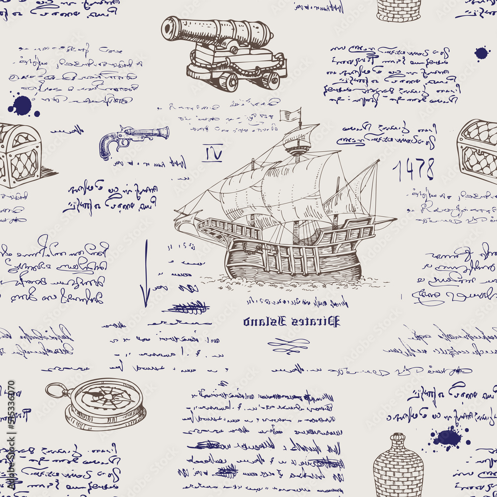 Poster vector image of a seamless texture in the style of a medieval nautical record of the captain's diary