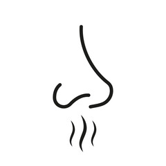 Fototapeta premium Nasal Odor Sniff Outline Pictogram. Nose Human Smell Black Line Icon. Bad Aroma Air Breath Flat Symbol. Nose Loss Sense Scent Smell Sign on White Background. Isolated Vector Illustration