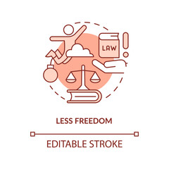 Obraz premium Less freedom terracotta concept icon. Complicated law system. Global overpopulation abstract idea thin line illustration. Isolated outline drawing. Editable stroke. Arial, Myriad Pro-Bold fonts used