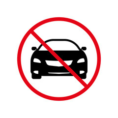 Automobile Drive Forbidden Black Silhouette Icon. Vehicle Car Auto Ban Pictogram. No Automobile Transport Prohibited Road Sign. Vehicle Car Red Stop Circle Symbol. Isolated Vector Illustration