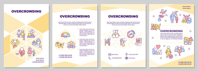 Overcrowding yellow brochure template. Population growth issue. Leaflet design with linear icons. Editable 4 vector layouts for presentation, annual reports. Arial-Black, Myriad Pro-Regular fonts used