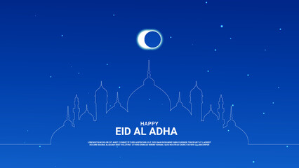 Crescent moon and mosque realistic eid al Adha mubarak creative illustration