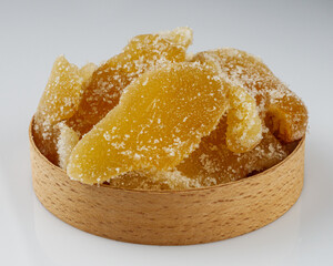 spicy dried ginger on a white acrylic background