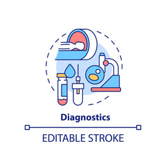 Diagnostics concept icon. Pandemic preparedness clinical research abstract idea thin line illustration. Isolated outline drawing. Editable stroke. Arial, Myriad Pro-Bold fonts used