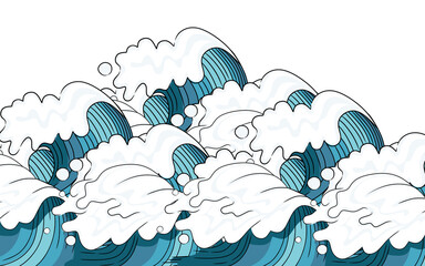 Fototapeta premium Hand drawn style Tsunami wave big blue sea wave in sketchy style vector illustration sketch design on white background