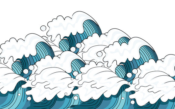 Hand drawn style Tsunami wave big blue sea wave in sketchy style vector illustration sketch design on white background