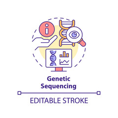 Genetic sequencing concept icon. DNA molecule. Pandemic prevention abstract idea thin line illustration. Isolated outline drawing. Editable stroke. Arial, Myriad Pro-Bold fonts used