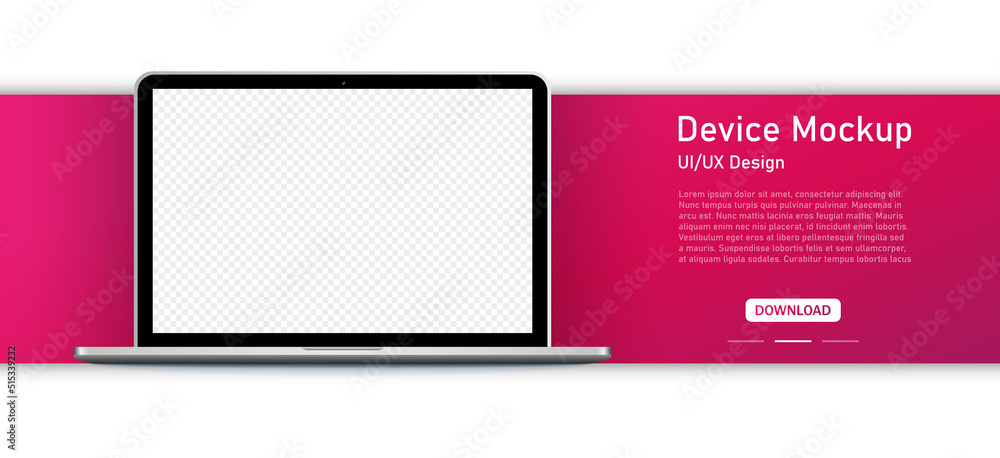 Poster interface ui and ux design .realistic gray laptop isolated on white background. blank screen layout.