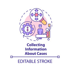 Collecting information about cases concept icon. Disease monitoring abstract idea thin line illustration. Isolated outline drawing. Editable stroke. Arial, Myriad Pro-Bold fonts used