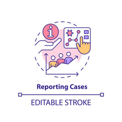Reporting cases concept icon. Data presentation. Disease monitoring abstract idea thin line illustration. Isolated outline drawing. Editable stroke. Arial, Myriad Pro-Bold fonts used