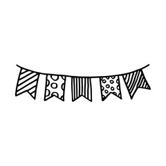 Doodle happy birthday flag garland. Vector illustration