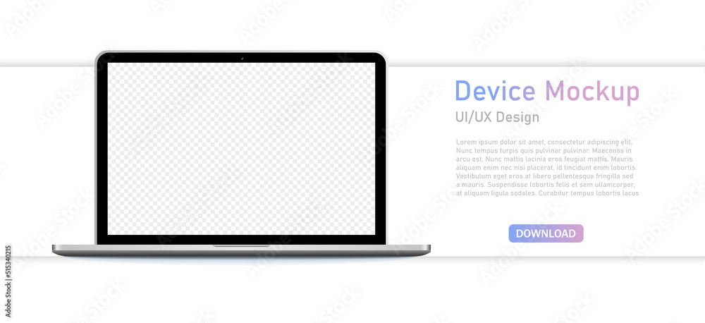 Poster interface ui and ux design .realistic gray laptop isolated on white background. blank screen layout.