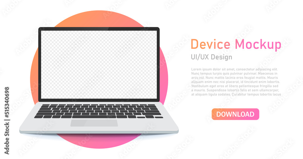 Poster interface ui and ux design .realistic gray laptop isolated on white background. blank screen layout.