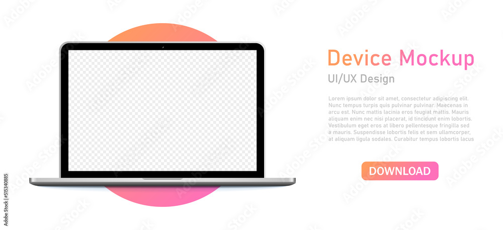 Poster interface ui and ux design .realistic gray laptop isolated on white background. blank screen layout.