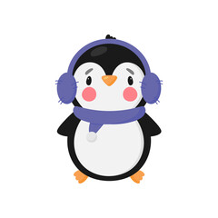 Cute Penguin. Cartoon style. Vector illustration. For card, posters, banners, books, printing on the pack, printing on clothes, fabric, wallpaper, textile or dishes.