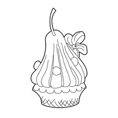 Coloring book cake, tasty doodle food vector illustration