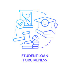 Student loan forgiveness blue gradient concept icon. Education costs. Issue in higher education abstract idea thin line illustration. Isolated outline drawing. Myriad Pro-Bold font used - obrazy, fototapety, plakaty