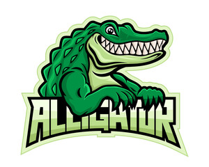 Green crocodile alligator icon on white background.  - 515342049