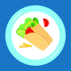 Roll of vegetables in pita bread on a plate