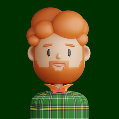 3D cartoon avatar of smiling man with red hair