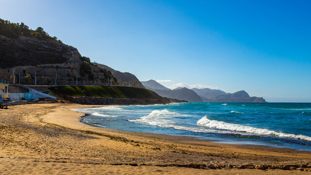 Beautiful seascape with mountains behind it in Al Hoceima, Morocco