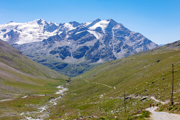 Fototapeta na wymiar Forni glacier in Santa Caterina in Italy, situation in July 2022