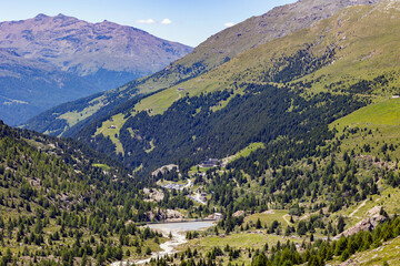 Fototapeta na wymiar view of the Forni valley from the Branca refuge, Stelvio National Park, Italy, July 2022