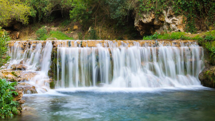 Flowing waterfall in Akchour, Chefchaouen, Morocco