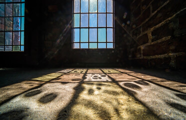 Light coming through the frosted stained window - obrazy, fototapety, plakaty