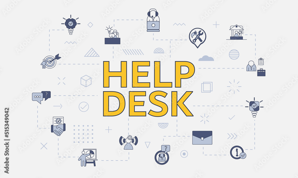 Poster help desk concept with icon set with big word or text on center