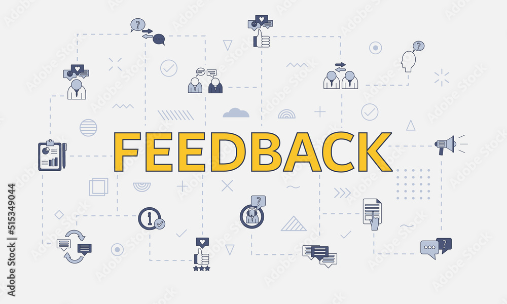 Poster feedback concept with icon set with big word or text on center